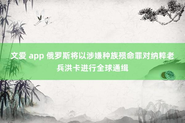 文爱 app 俄罗斯将以涉嫌种族殒命罪对纳粹老兵洪卡进行全球通缉