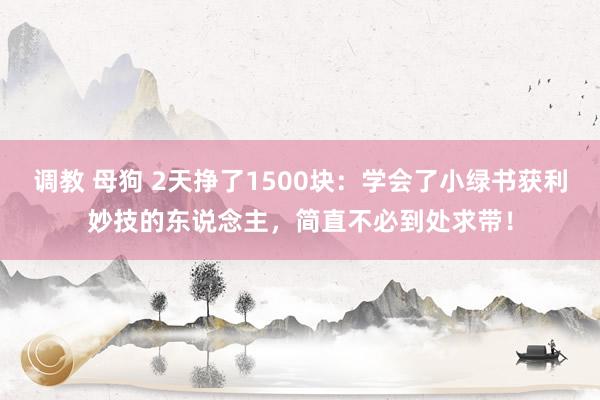 调教 母狗 2天挣了1500块：学会了小绿书获利妙技的东说念主，简直不必到处求带！