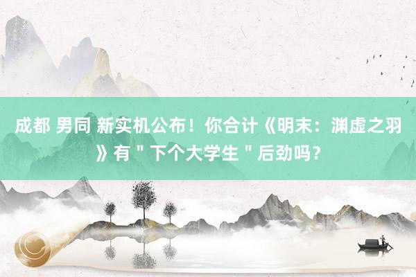 成都 男同 新实机公布！你合计《明末：渊虚之羽》有＂下个大学生＂后劲吗？