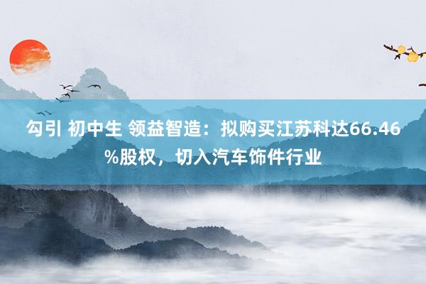 勾引 初中生 领益智造：拟购买江苏科达66.46%股权，切入汽车饰件行业