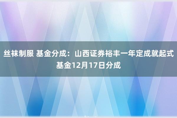 丝袜制服 基金分成：山西证券裕丰一年定成就起式基金12月17日分成