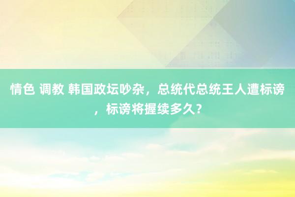 情色 调教 韩国政坛吵杂，总统代总统王人遭标谤，标谤将握续多久？