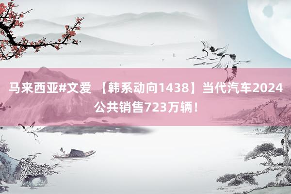 马来西亚#文爱 【韩系动向1438】当代汽车2024公共销售723万辆！